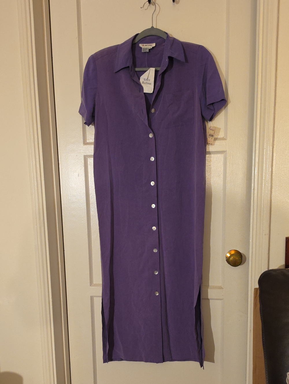 Talbots 100% Silk Short Sleeve Button Front Maxi Shirtdress Purple 4